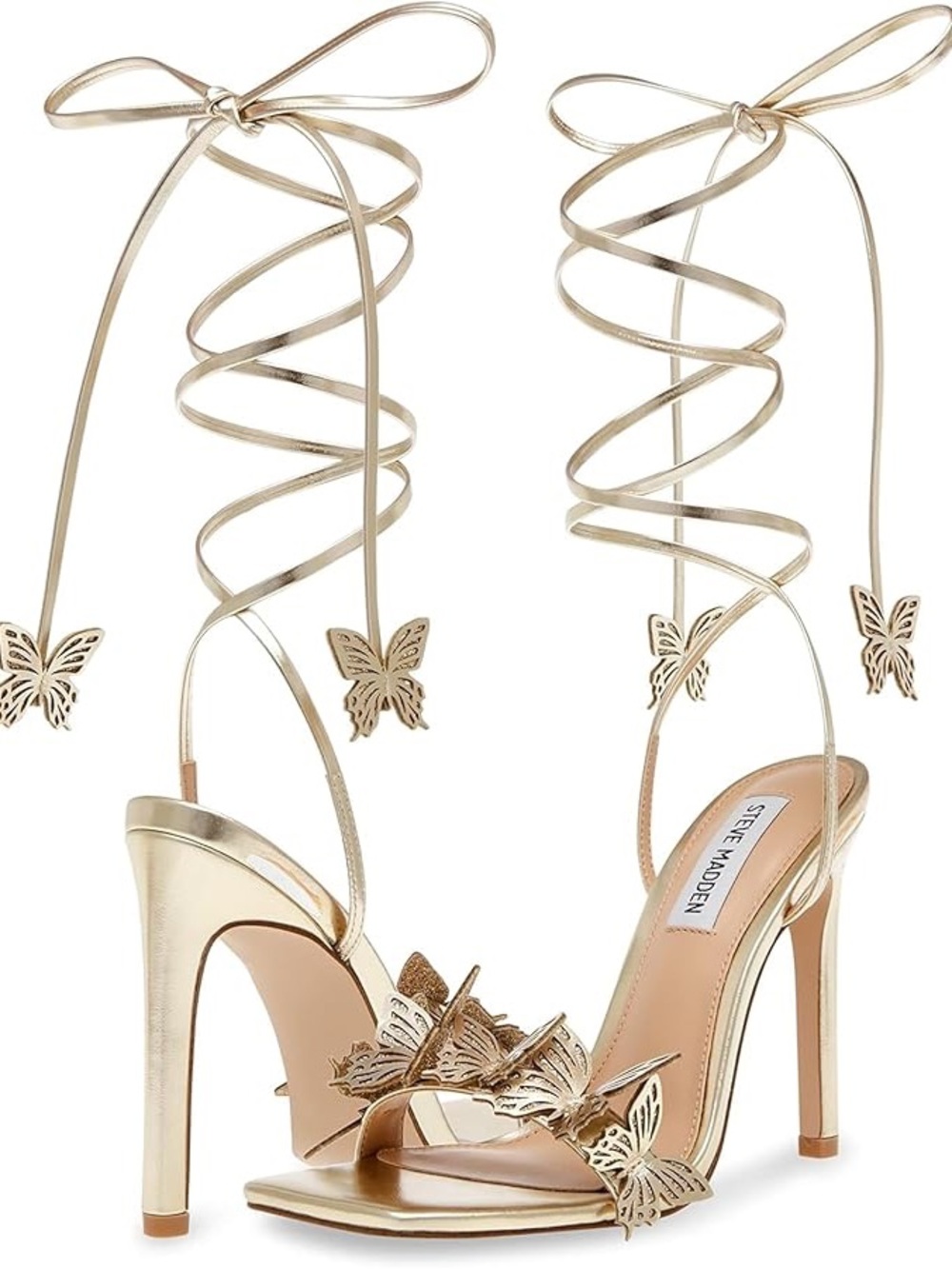 Steve Madden Utopia Metallic Gold Butterfly Lace-Up Stiletto Sandals